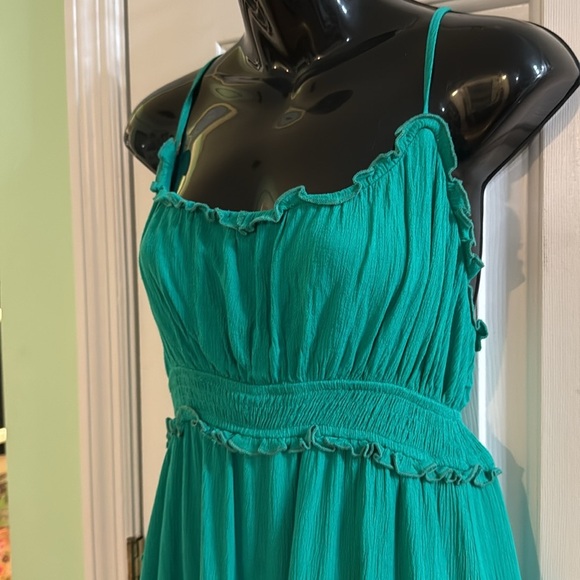 Lulus Summery Sweetness Green Ruffled Tiered Mini Dress Vacation Island Size L - Picture 2 of 5